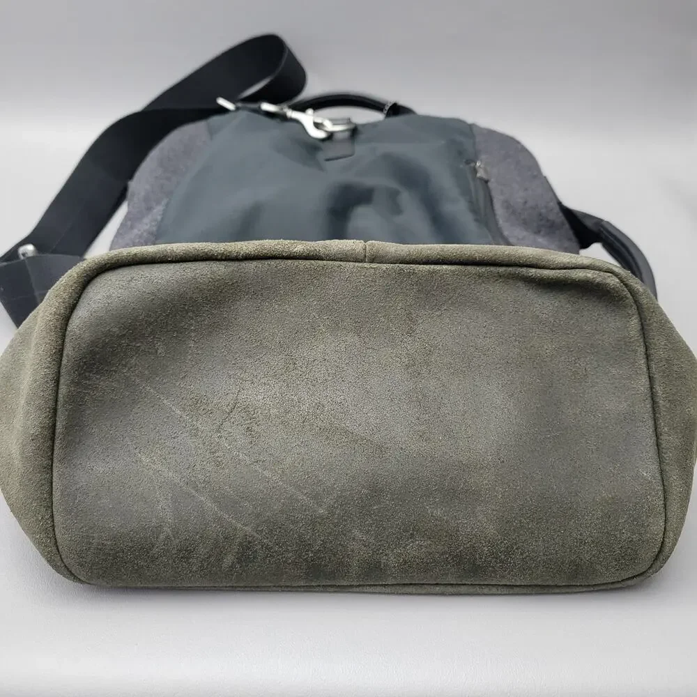 Coach Mens Varick Flap Backpack Mixed Fabic Wool Leather Black Metal Buckle Rare